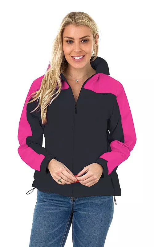 Suzzi Water Resistant Windbreaker with Hoodie #WWB01 Black/Fuchsia