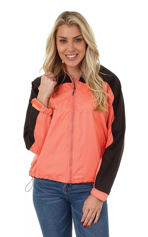 Suzzi Water Resistant Windbreaker with Hoodie #WWB01 Coral/Black