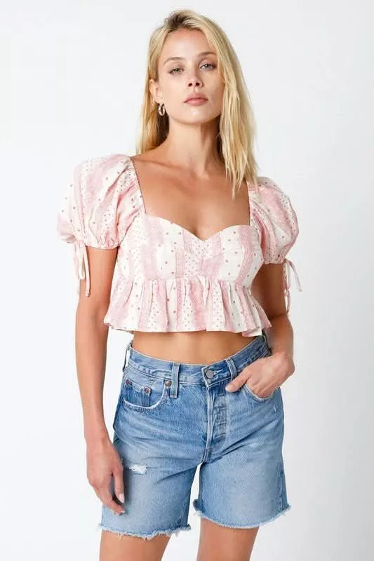 Sweet Blooms Lucious Red Short Sleeve Babydoll Crop Top | Boho Pink