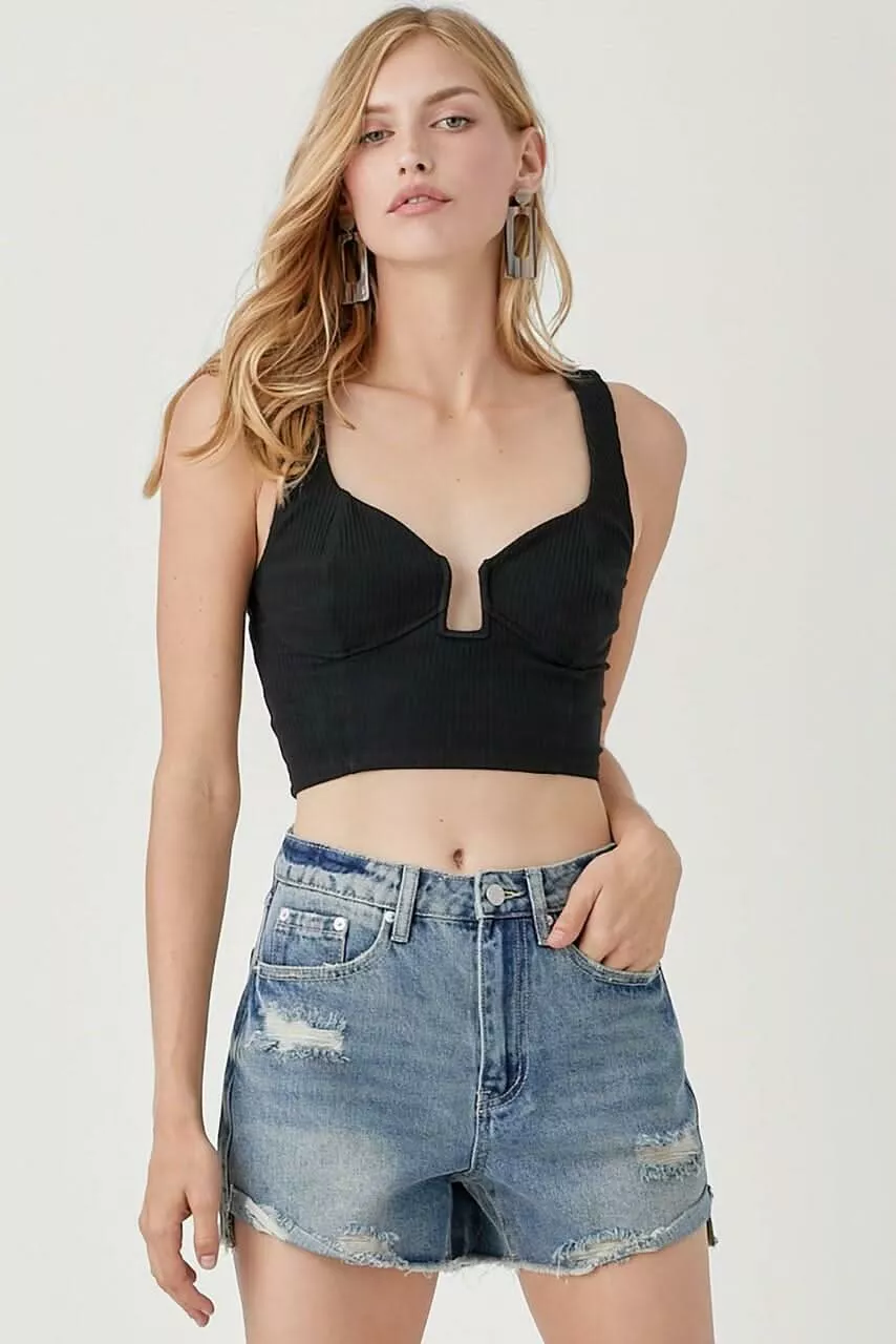 Sylvia Black Bustier Crop Top | Boho Pink
