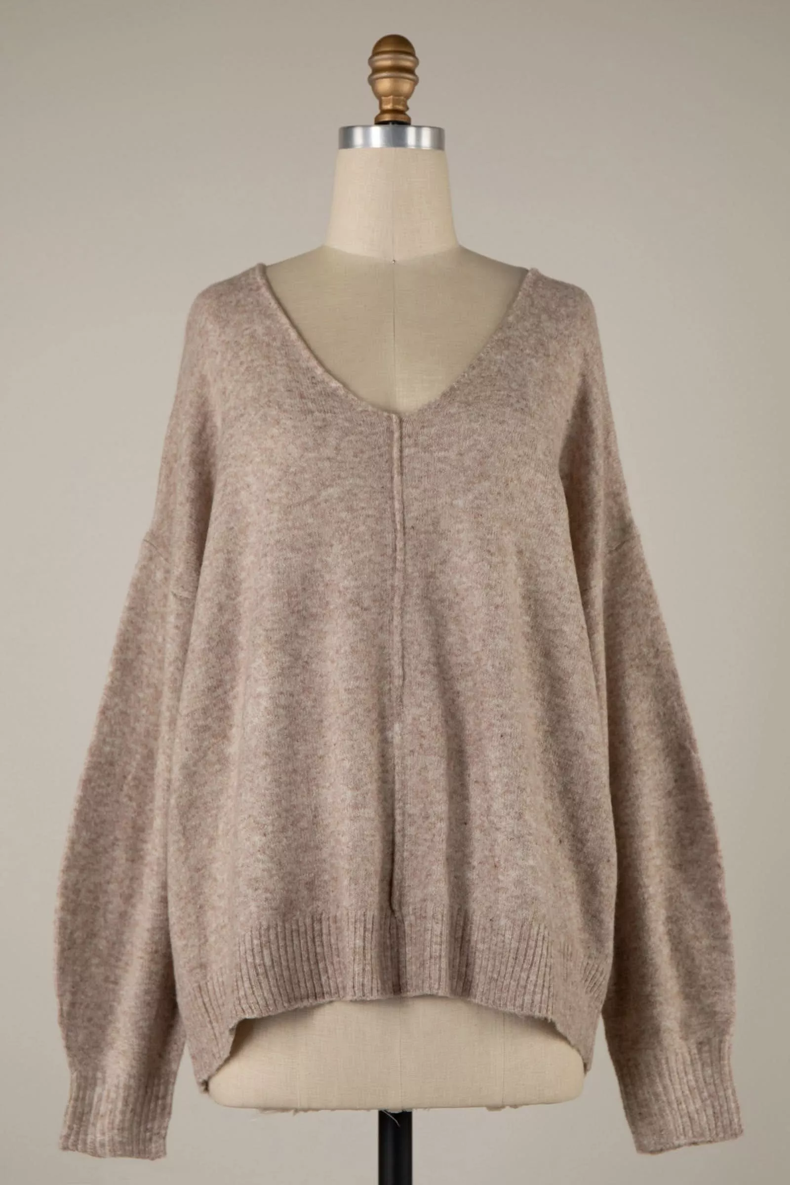 Sylvie Taupe V-Neck Sweater | Boho Pink