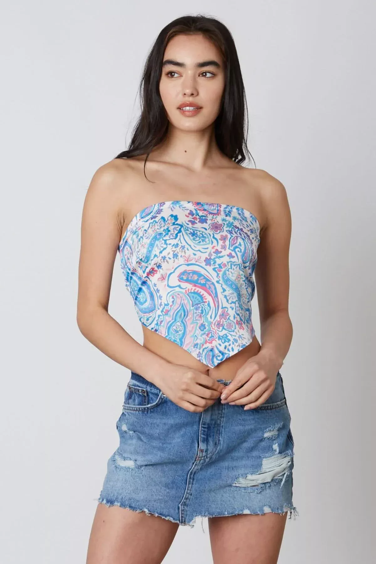 Tahlia Blue Paisley Print Scarf Top | Boho Pink