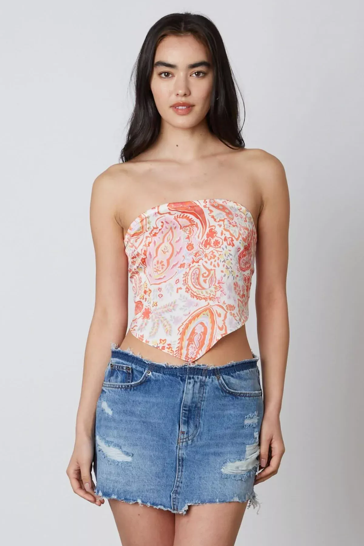 Tahlia Coral Paisley Print Scarf Top | Boho Pink