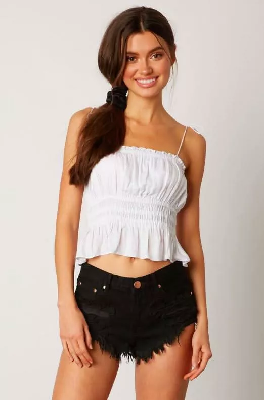 Take Me To Paradise White Ruffle Crop Top | Boho Pink