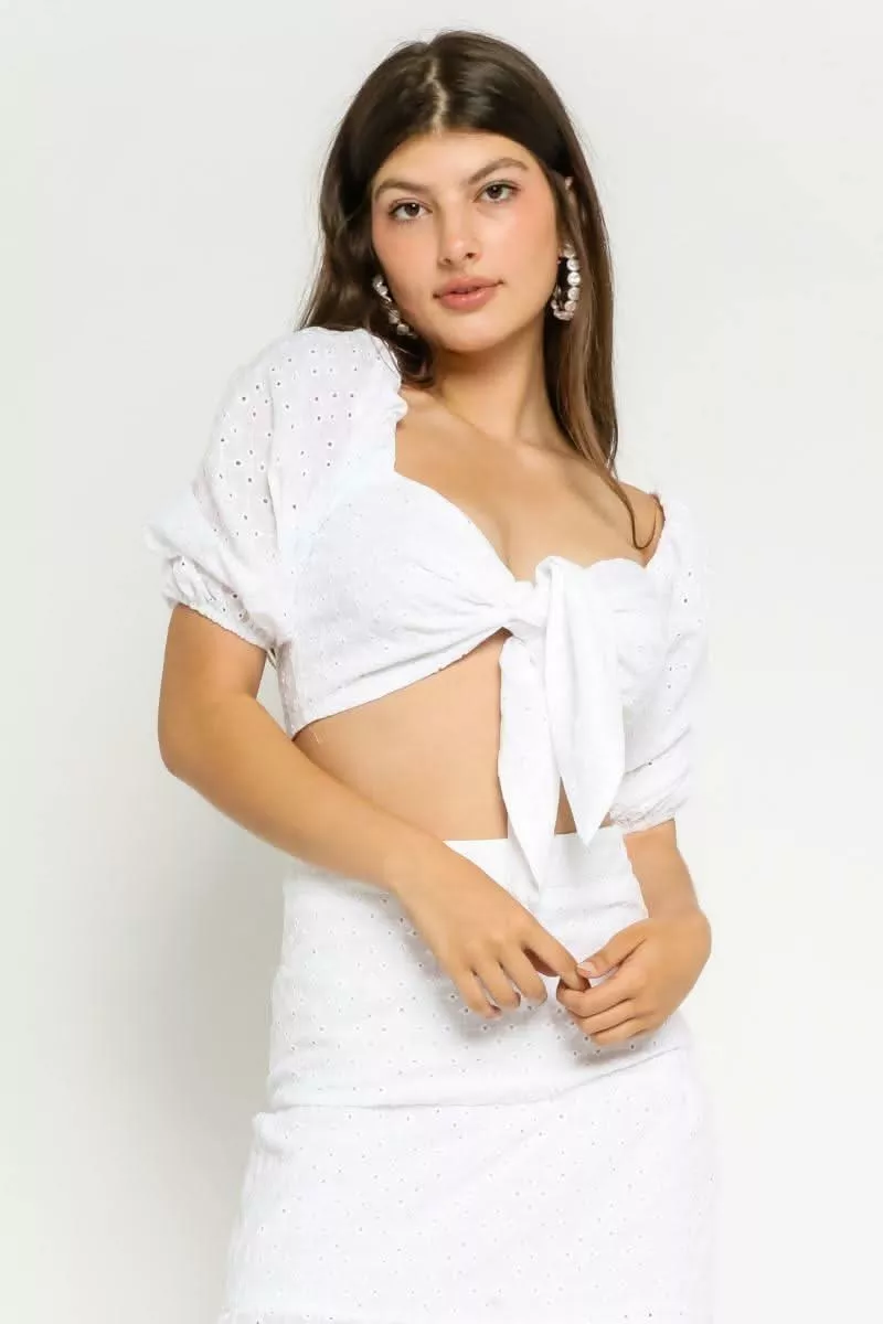 Take Me To Rhodes White Eyelet Crop Top | Boho Pink