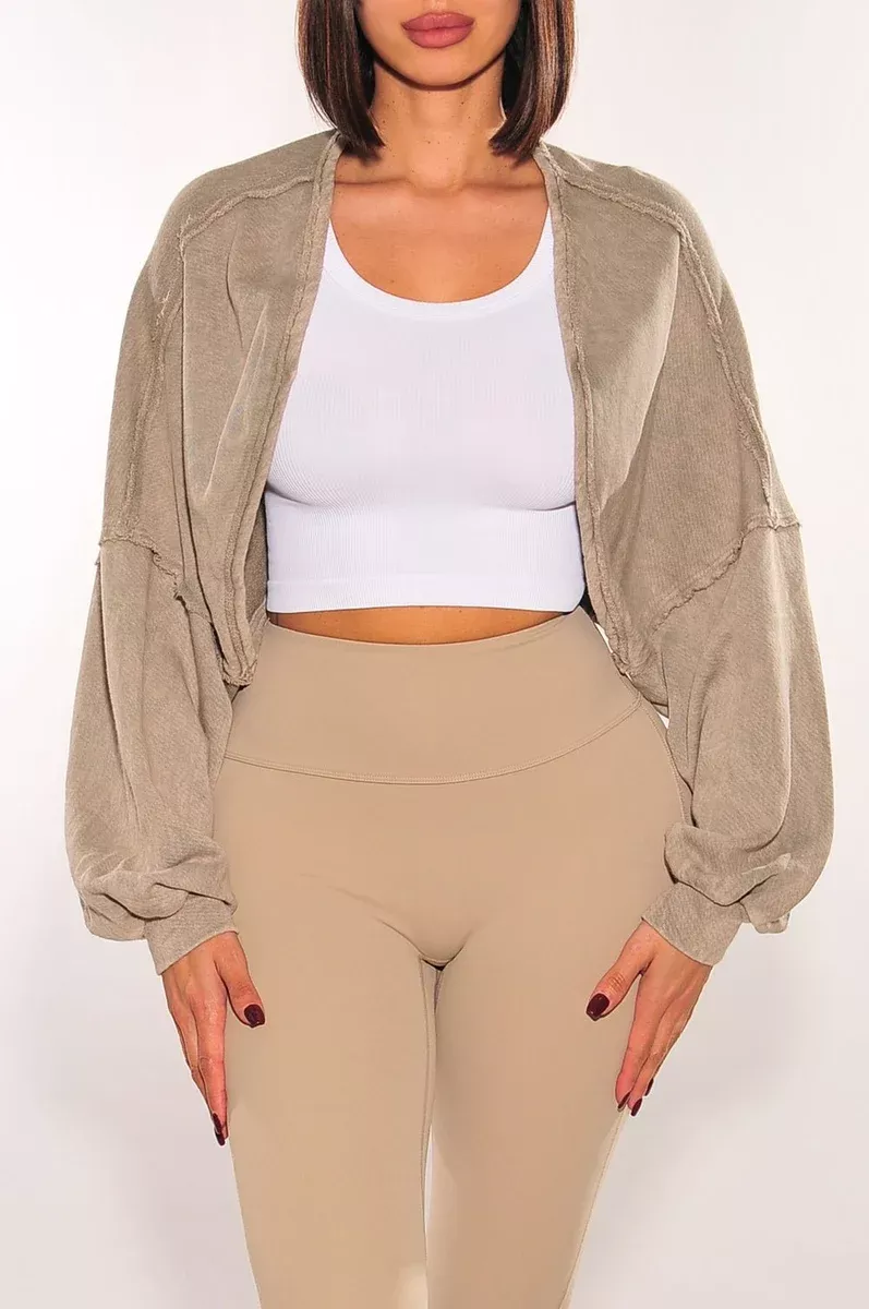 Taupe Acid Wash Bolero Shrug Jacket