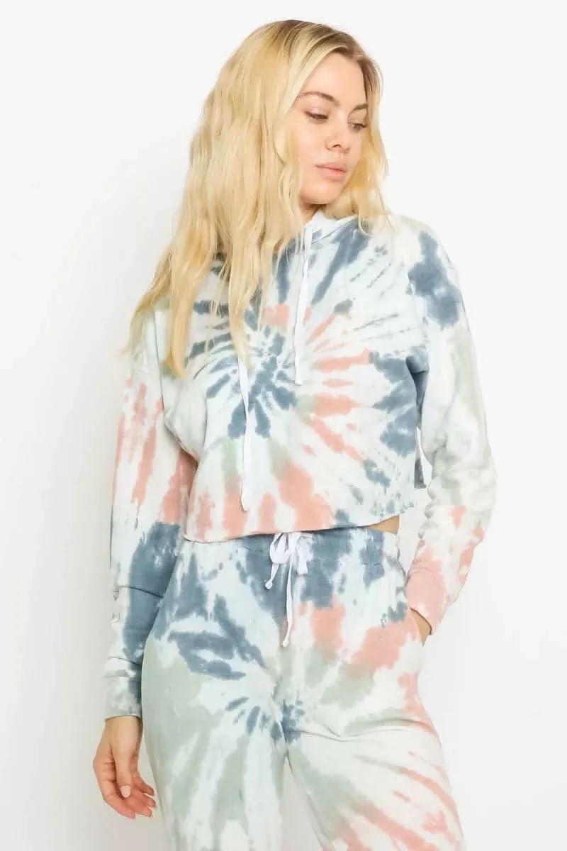 Time Out Starburst Denim Tie-Dye Cropped Hoodie | Boho Pink