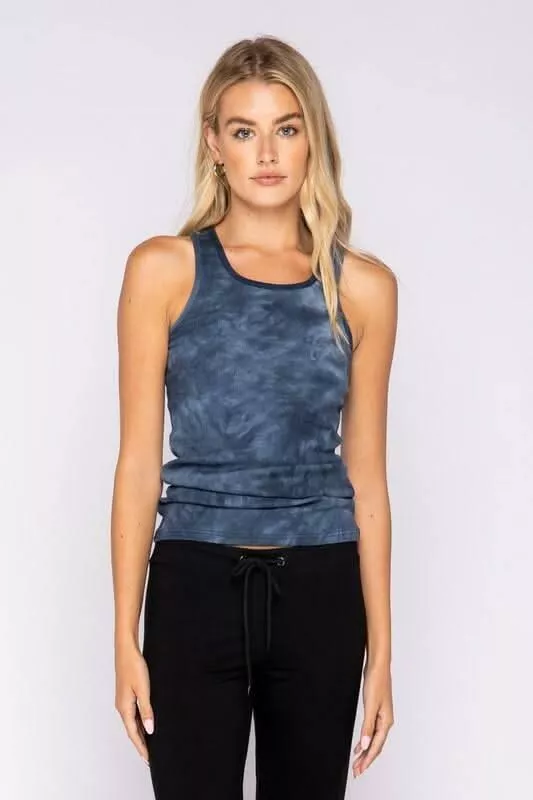 Tina Navy Blue Tie-Dye Ribbed Tank Top | Boho Pink