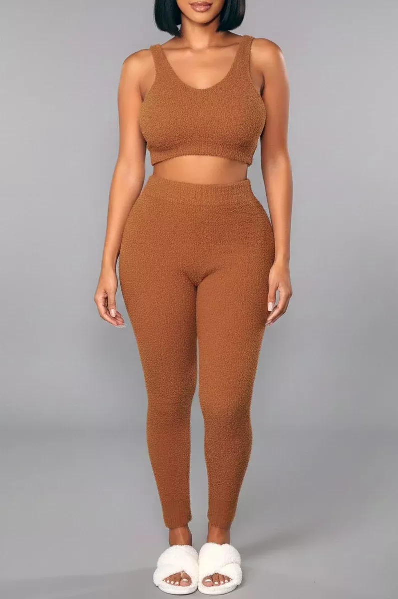 Toffee Bouclé High Waist Jogger Pants Two Piece Set
