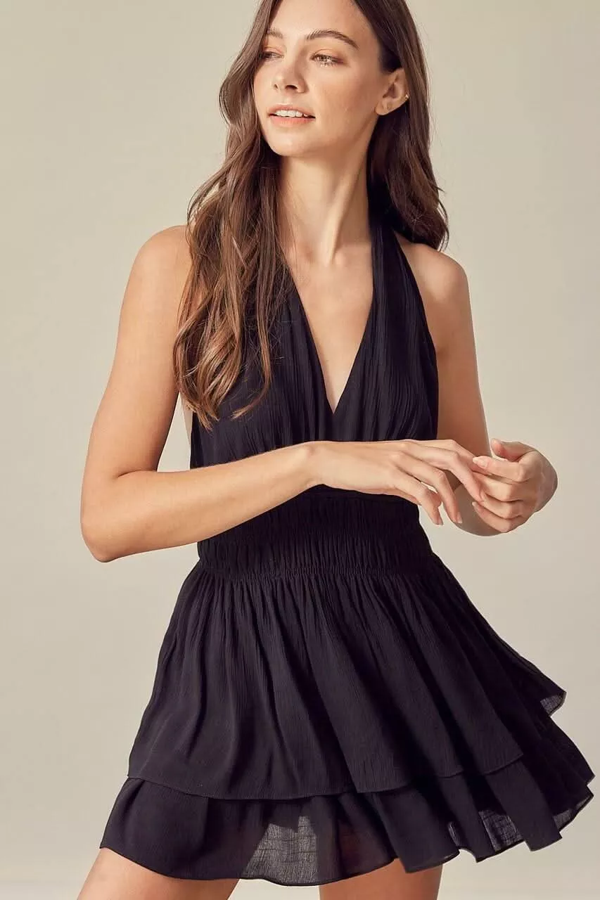 Tracie Black Halter Romper | Boho Pink