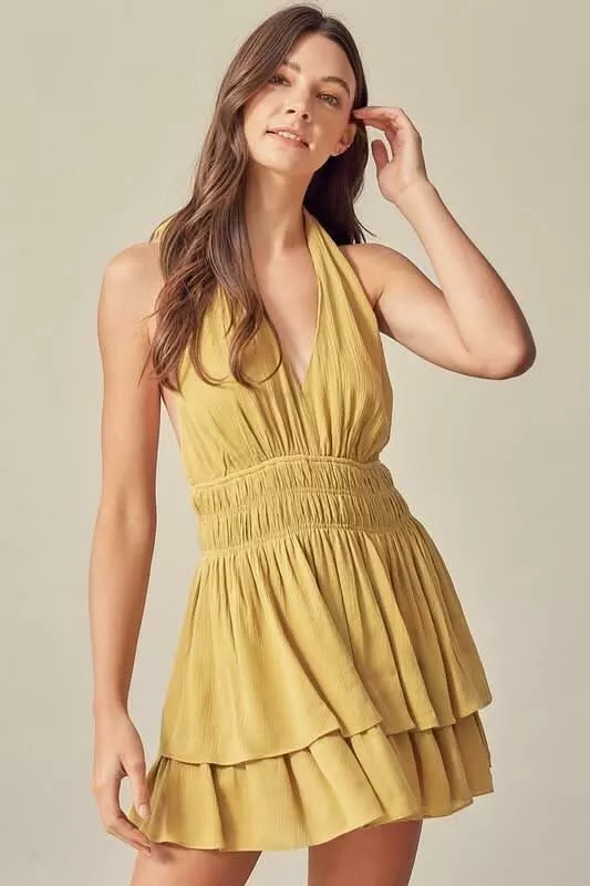 Tracie Golden Kiwi Halter Romper | Boho Pink
