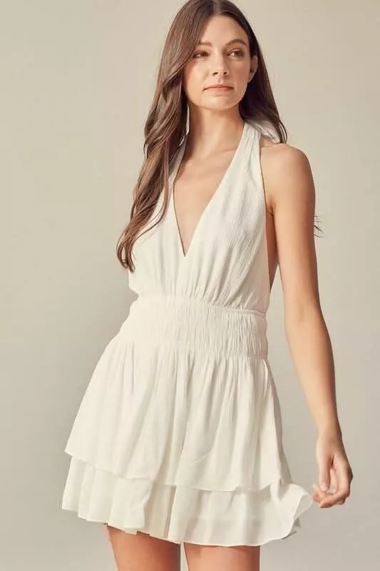 Tracie White Halter Romper | Boho Pink