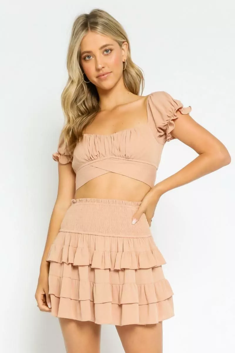 True To You Sandy Beige Crop Top | Boho Pink