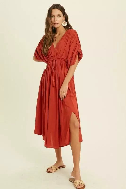 Truly Perfect Brick Red Midi Dress | Boho Pink