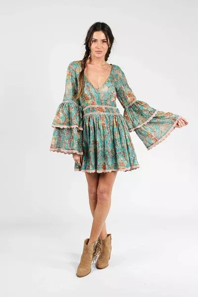 Turquoise Bohemian Print Dress