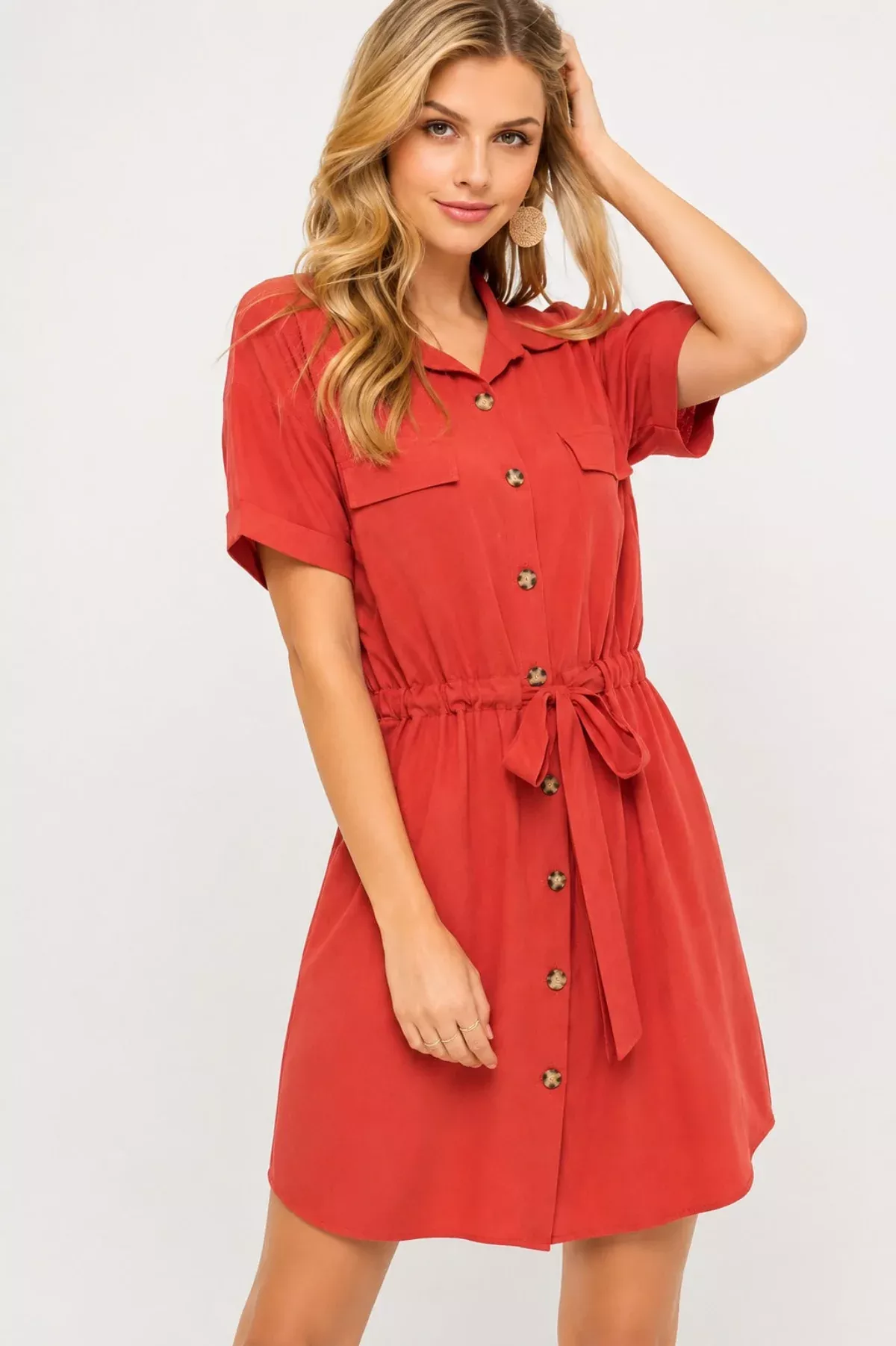 Unlimited Possibilities Tandon Spice Red Shirt Dress | Boho Pink