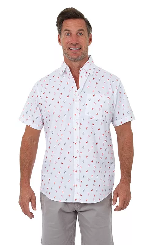 Uzzi Hawaiian Shirt – Short Sleeve Cotton Flamingo Shirts for Men #CCS14