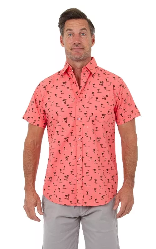 Uzzi Hawaiian Shirt – Short Sleeve Cotton Palm Shirts for Men #CCS17 Coral