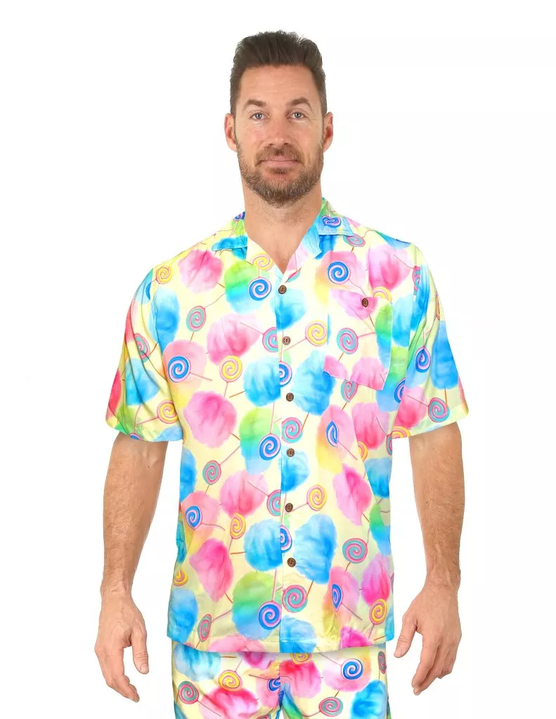 Uzzi Hawaiian Shirt – Short Sleeve Dri-FIT Stretch Cotton Candy Shirts for Men #HPS10 Yellow