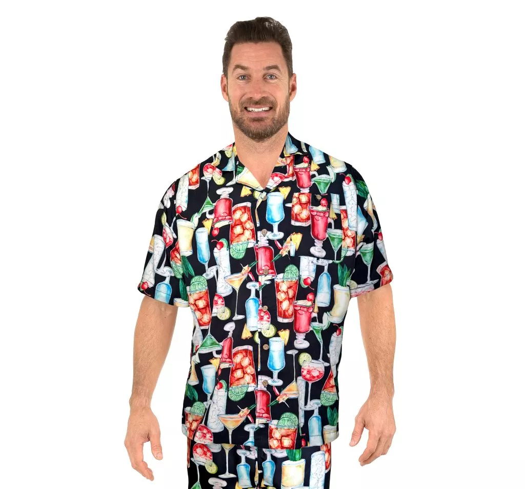 Uzzi Hawaiian Shirt – Short Sleeve Dri-FIT Stretch Drinks Shirts for Men #HPS08 Black