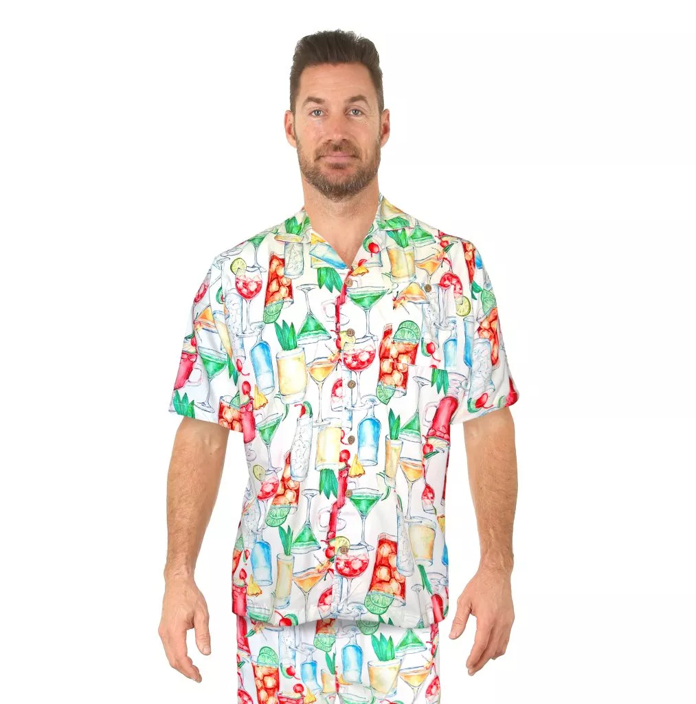 Uzzi Hawaiian Shirt – Short Sleeve Dri-FIT Stretch Drinks Shirts for Men #HPS08 White