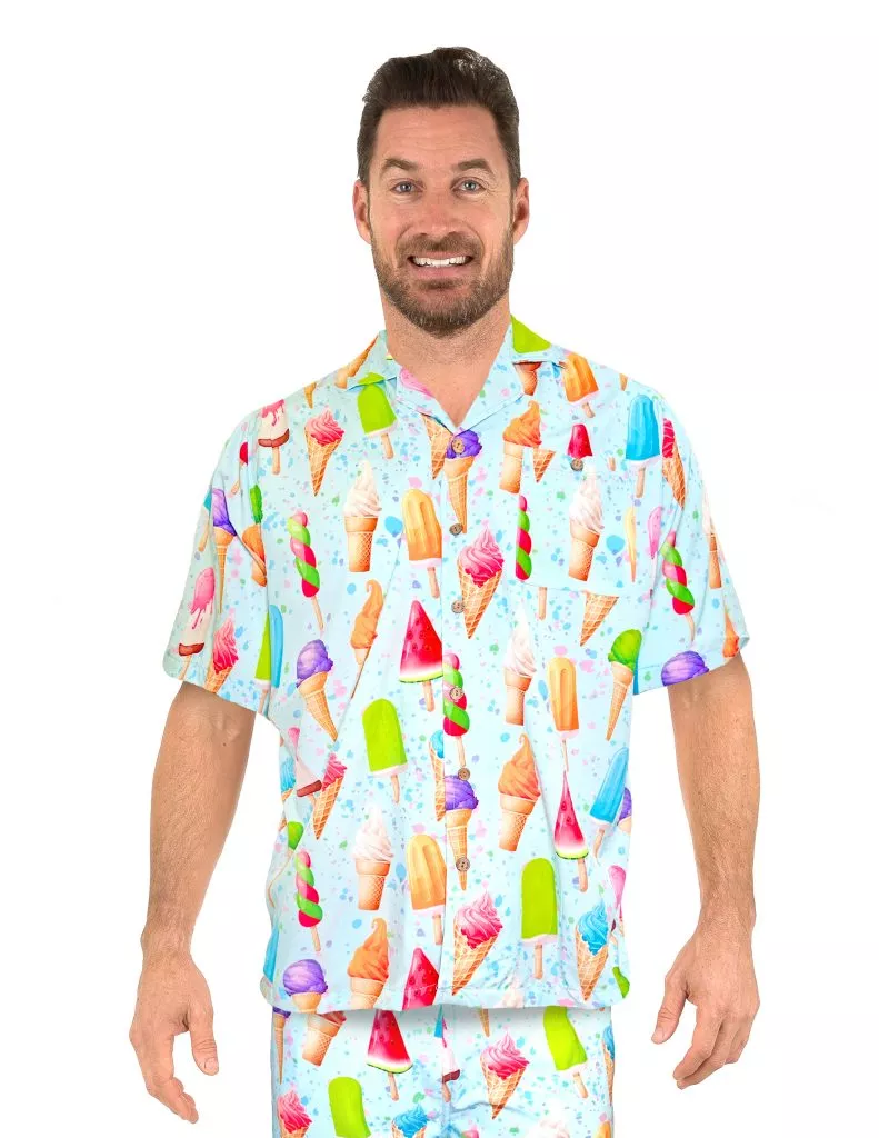 Uzzi Hawaiian Shirt – Short Sleeve Dri-FIT Stretch Ice Cream Shirts for Men #HPS11 Light Blue