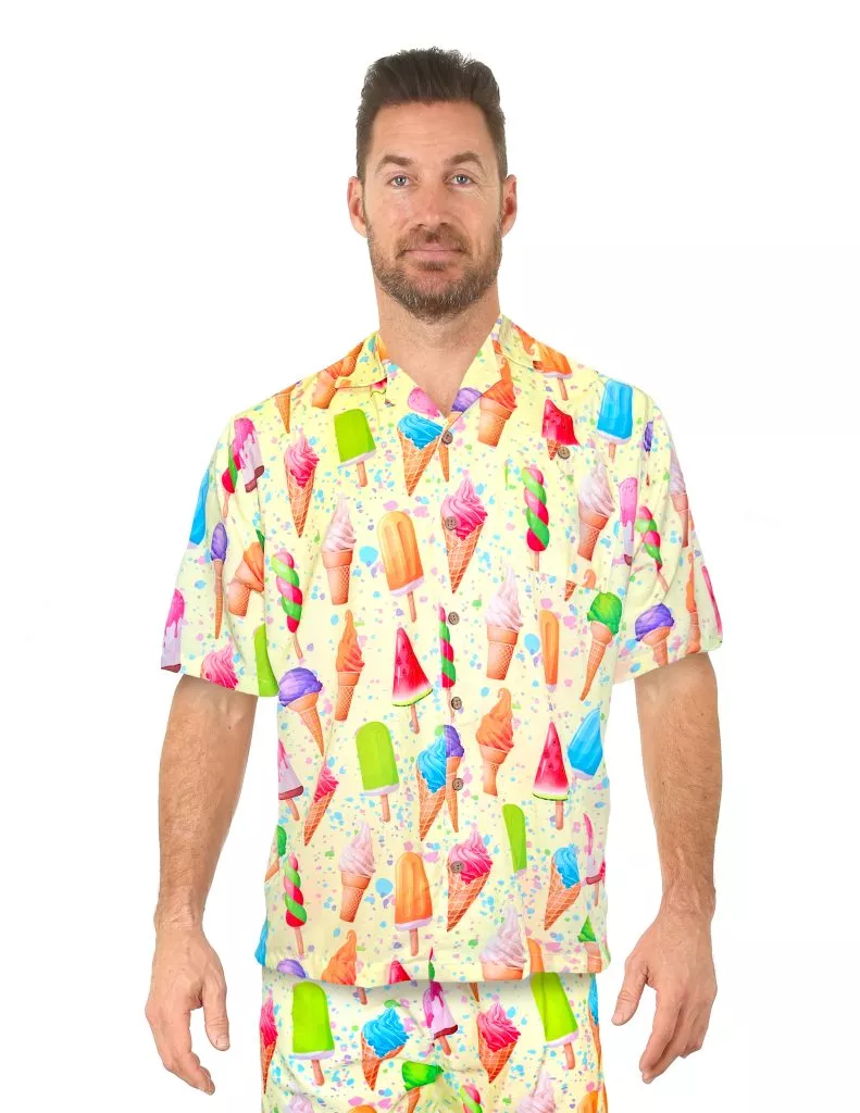 Uzzi Hawaiian Shirt – Short Sleeve Dri-FIT Stretch Ice Cream Shirts for Men #HPS11 Yellow