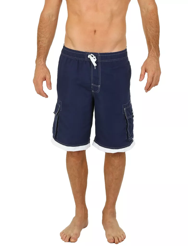 UZZI Men’s Big & Tall Relax Long Cargo Swim Trunks #S007X