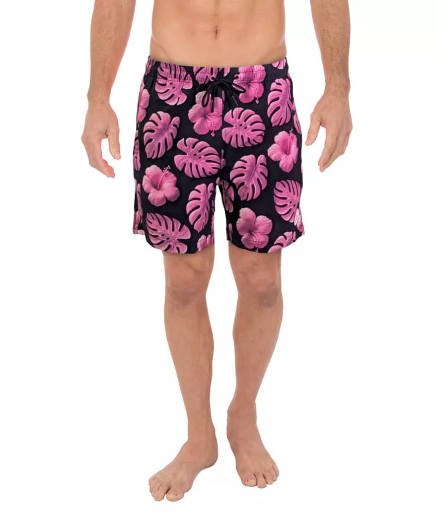 Uzzi Stretch 3D LEAVES Swim Shorts #2040 BLACK