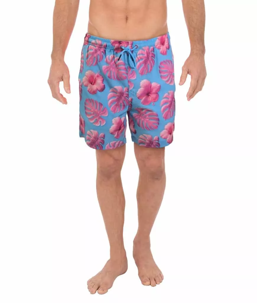 Uzzi Stretch 3D LEAVES Swim Shorts #2040 LT.BLUE