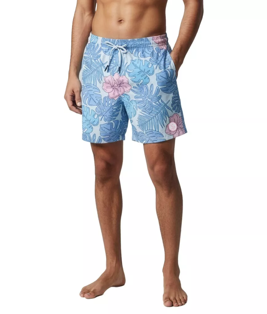 Uzzi Stretch LEAVES Swim Shorts #2042 LIGHT BLUE