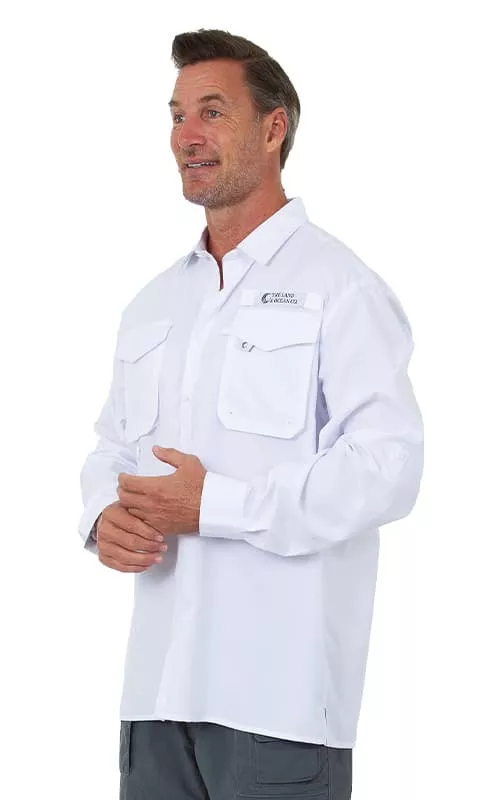 Uzzi Utility Fishing Shirt – Long Sleeve Dri Fit Shirts for Men #CS02 White