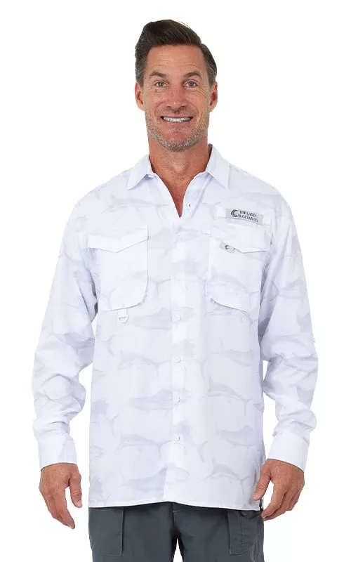 Uzzi Utility Fishing Shirt – Long Sleeve Dri Fit Shirts for Men #CS03 White