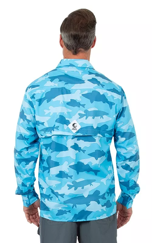 Uzzi Utility Fishing Shirt – Long Sleeve Dri Fit Shirts for Men #CS04 Blue