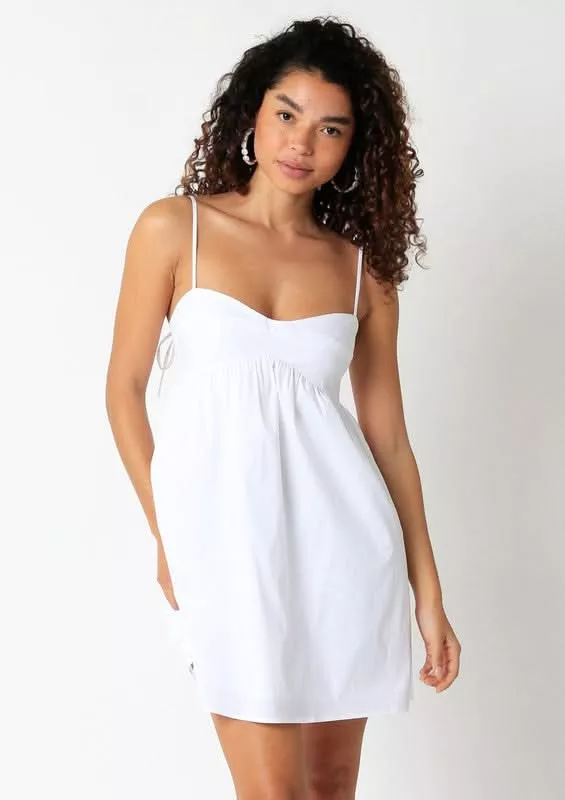 Vali White Babydoll Cami Mini Dress | Boho Pink