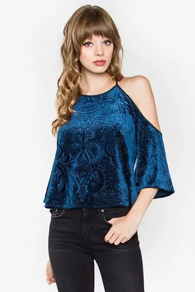 Velvet Embossed Open Shoulder Top
