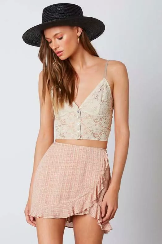 Vera Blush Sand Print Ruffled Skort | Boho Pink