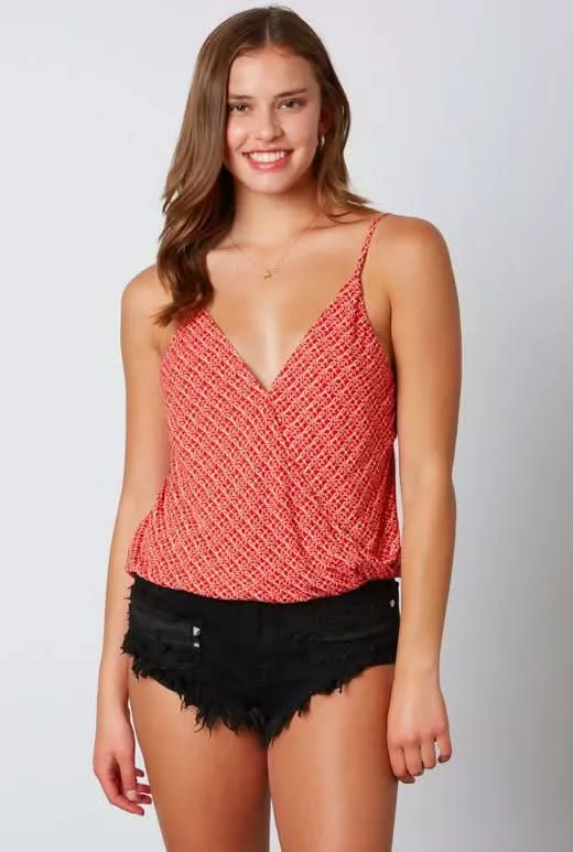 Vera Red Print Surplice Tank Top | Boho Pink