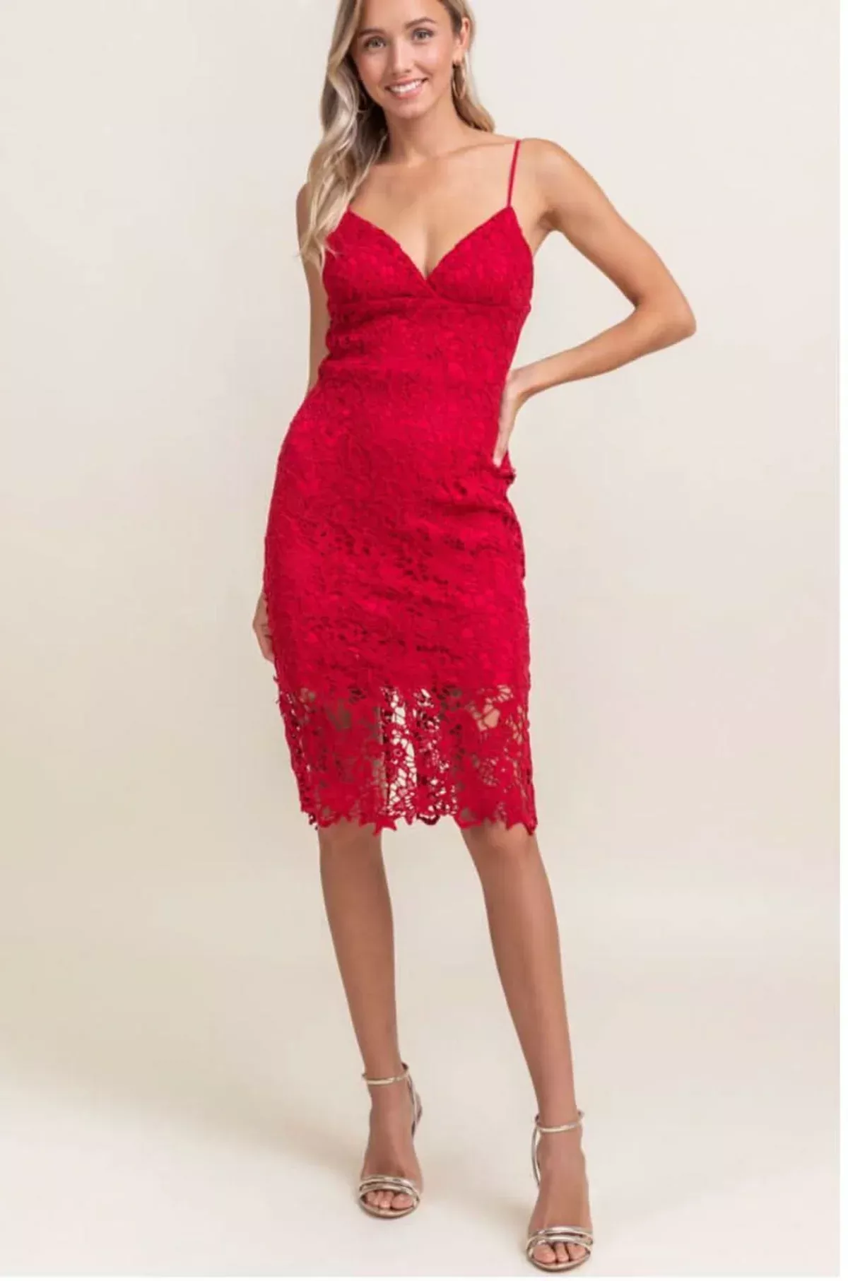 Victoria Red Crochet Lace Midi Dress | Boho Pink