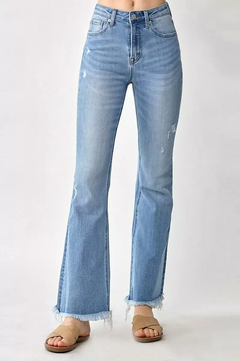 Walk Away Vintage-Wash Flare Jeans | Boho Pink