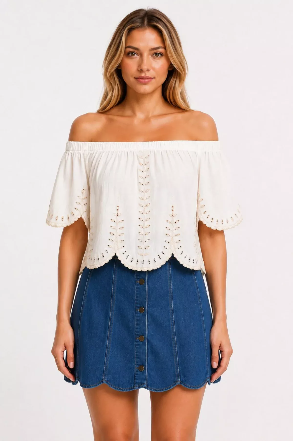 Wandering Ivy White Embroidered Off-the-Shoulder Top | Boho Pink
