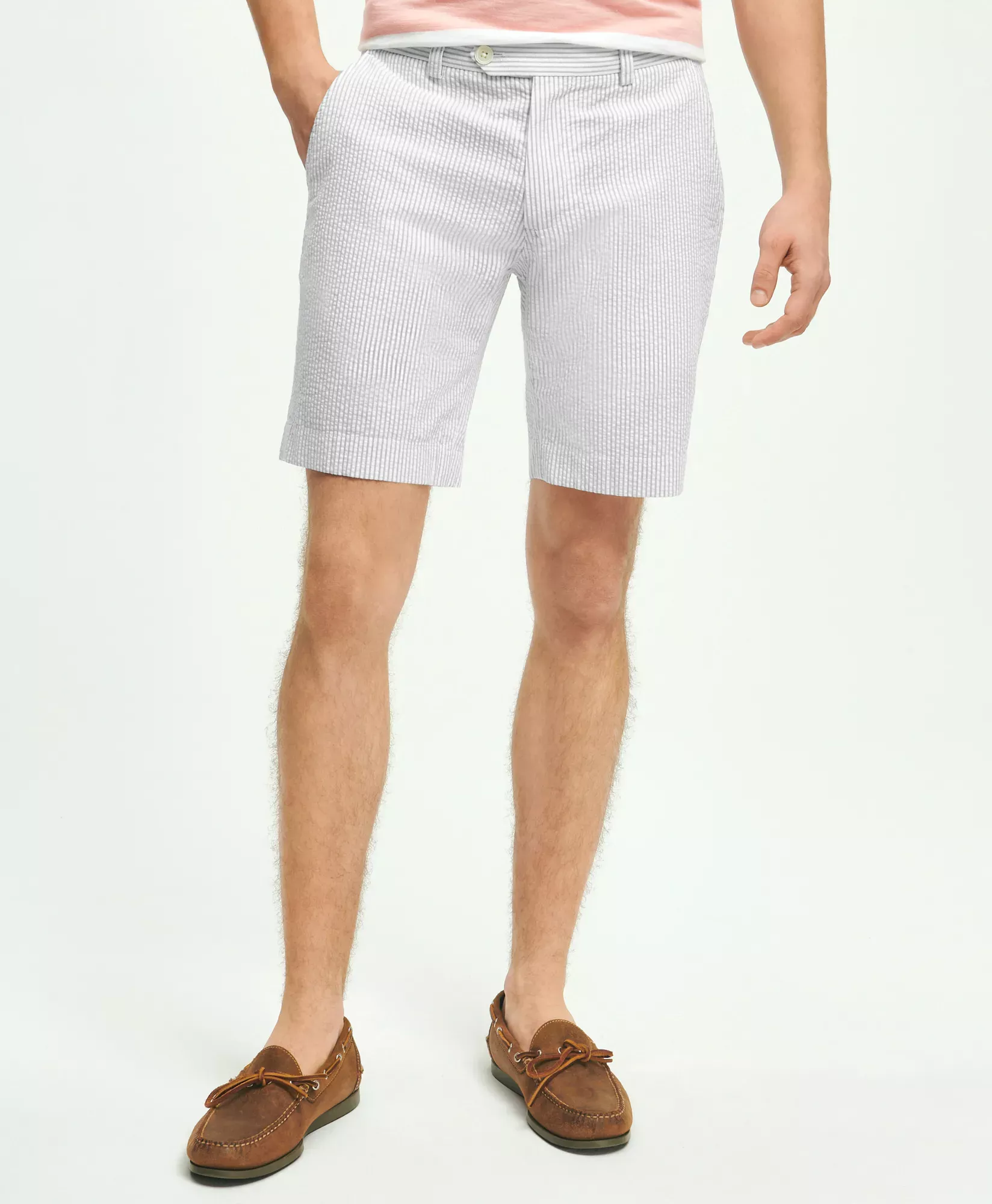Washed Stretch Cotton Seersucker Shorts