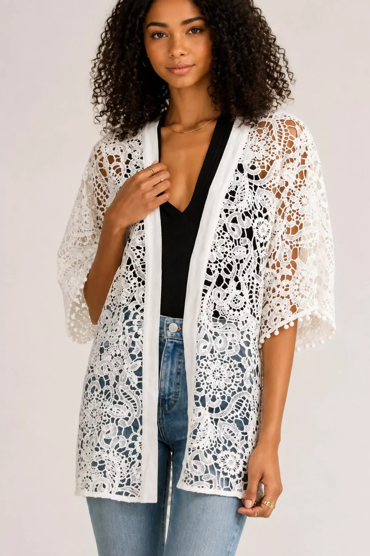 Watch and Learn White Crochet Lace Kimono | Boho Pink
