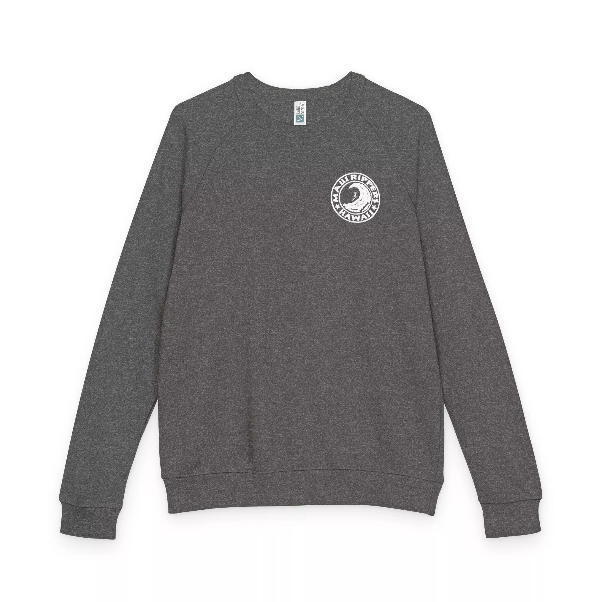 Wave Crest Logo - Charcoal Unisex Terry Raglan Crewneck