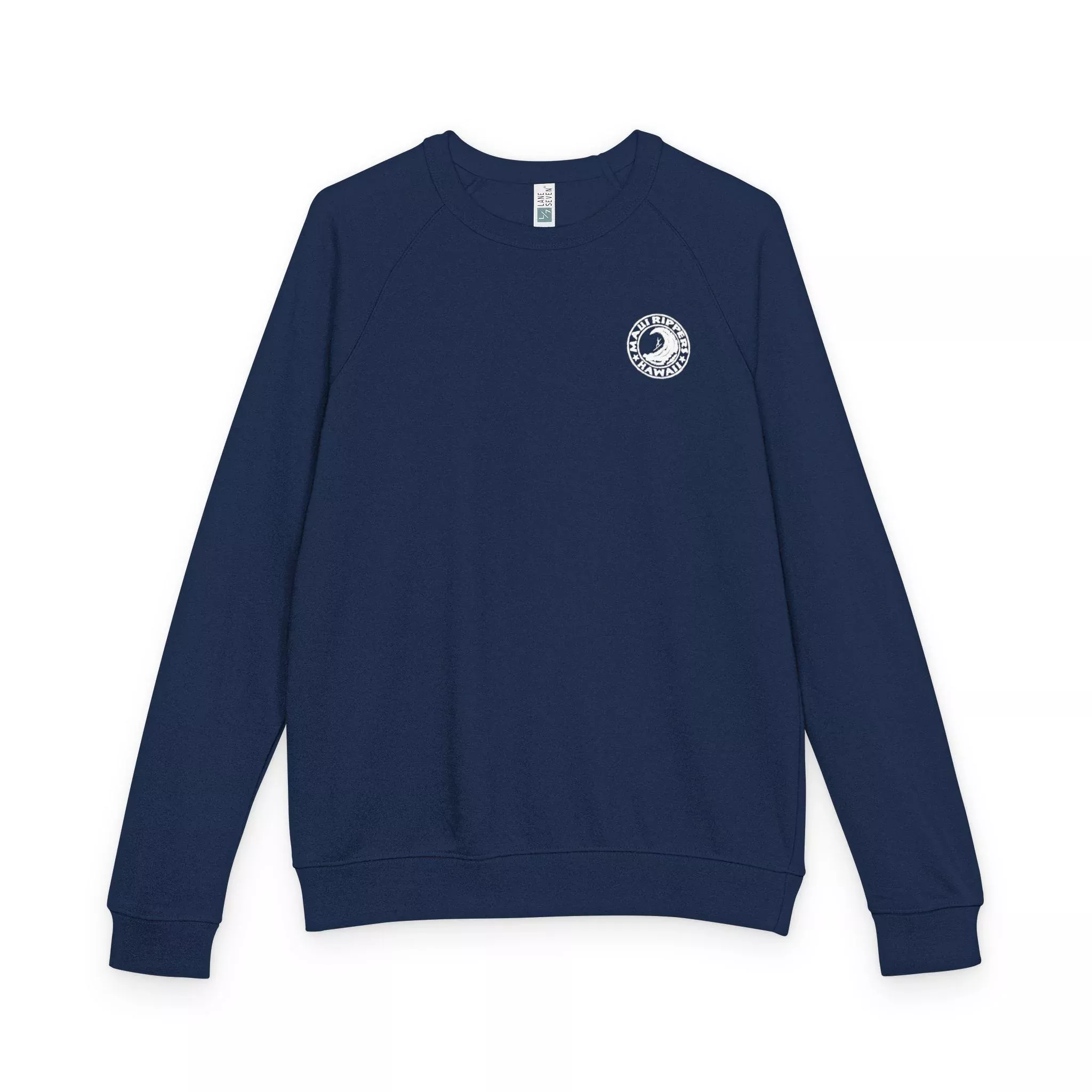 Wave Crest Logo - Navy Unisex Terry Raglan Crewneck