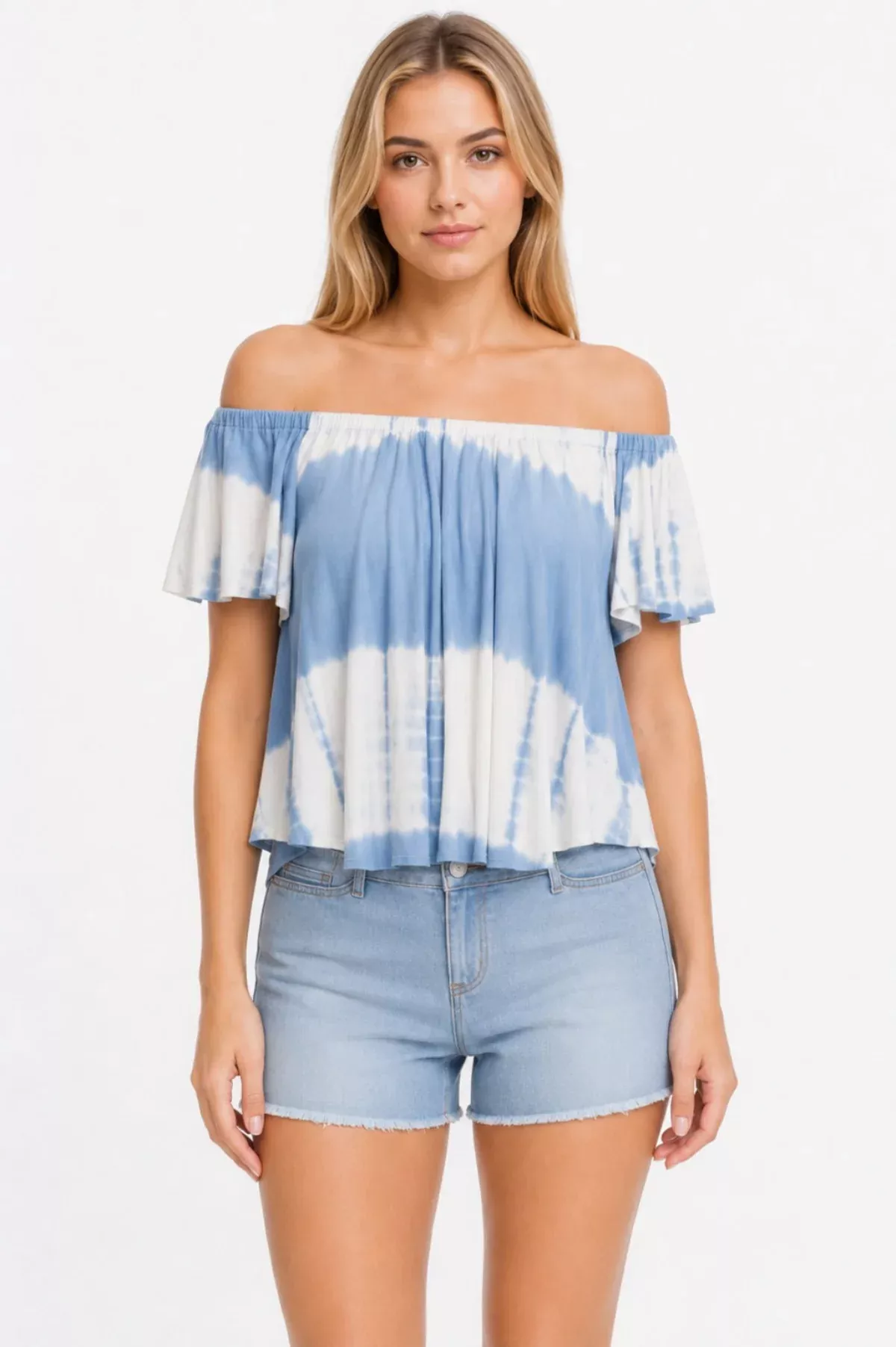 Weekender Blue Tie-Dye Off-the-Shoulder Top | Boho Pink