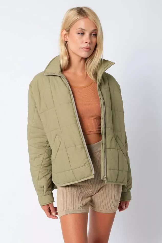 Weekender Olive Quilted Puffer Jacket | Boho Pink