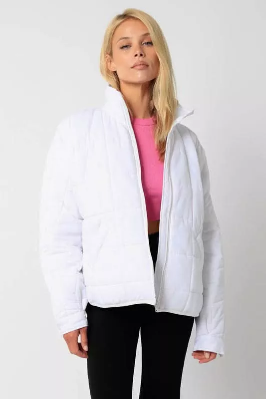 Weekender White Quilted Puffer Jacket | Boho Pink