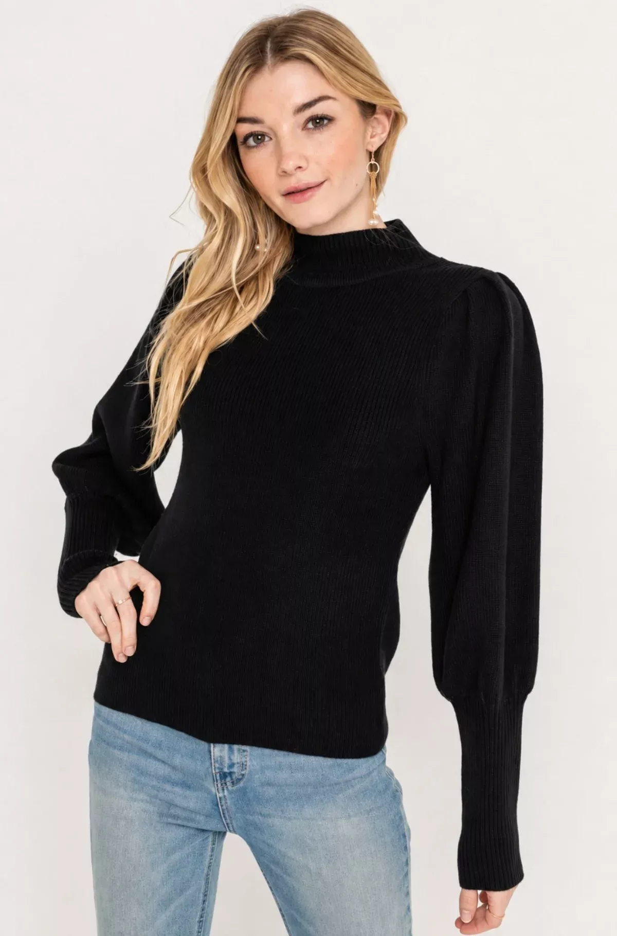 Westminster Black Balloon Sleeve Sweater | Boho Pink
