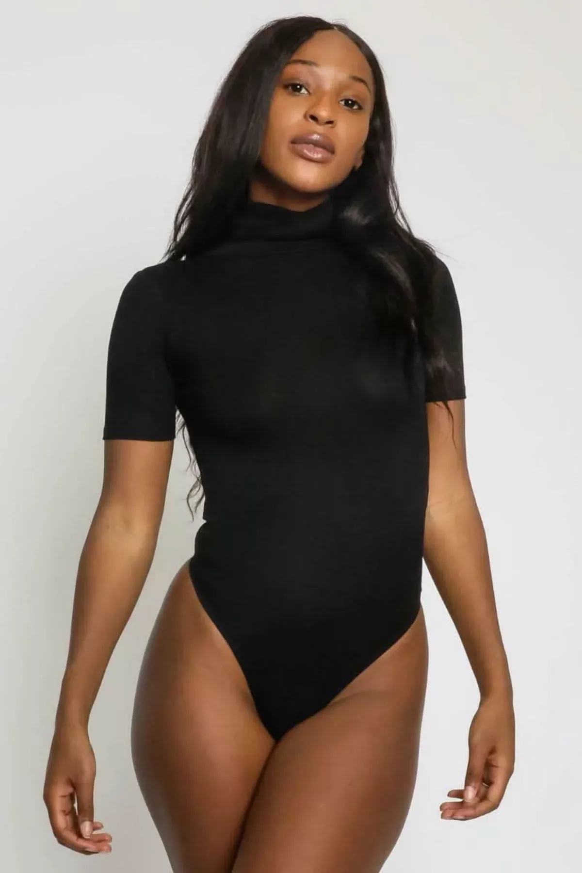 What You Want Black Short Sleeve Turtleneck Bodysuit | Boho Pink